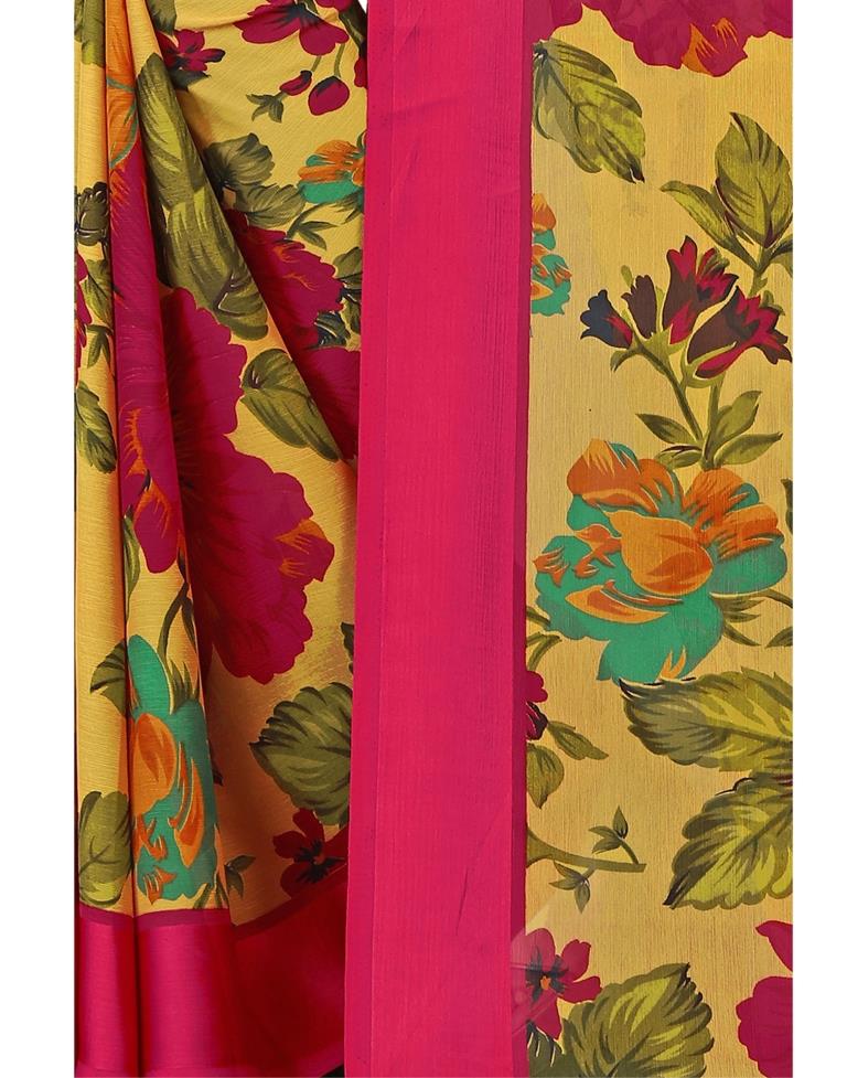 Mustard Yellow Coloured Chiffon Floral Printed Casual Saree | Sudathi