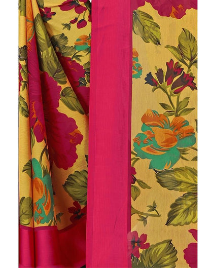 Mustard Yellow Coloured Chiffon Floral Printed Casual Saree | Sudathi