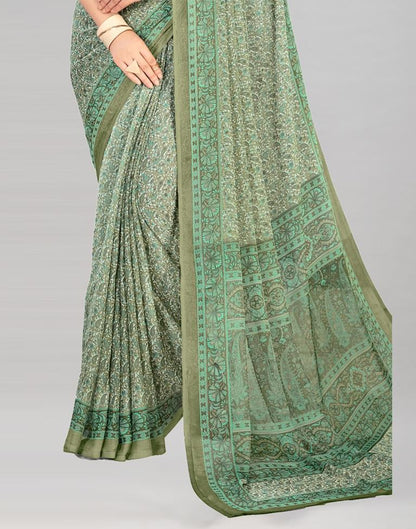 Olive Green Coloured Chiffon Floral Printed Casual saree | Sudathi