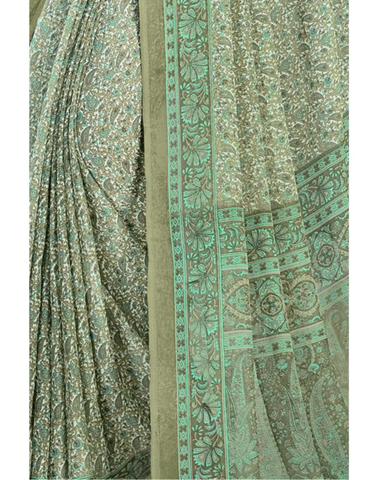 Olive Green Coloured Chiffon Floral Printed Casual saree | Sudathi