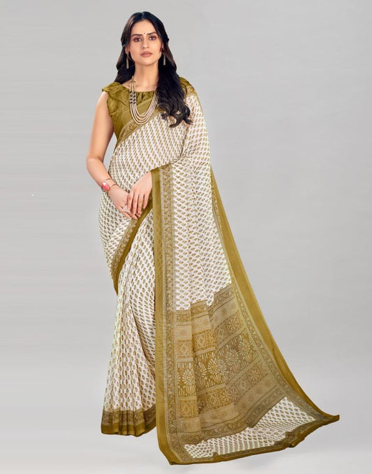 Biscotti Tan Coloured Chiffon Floral Printed Casual saree | Sudathi