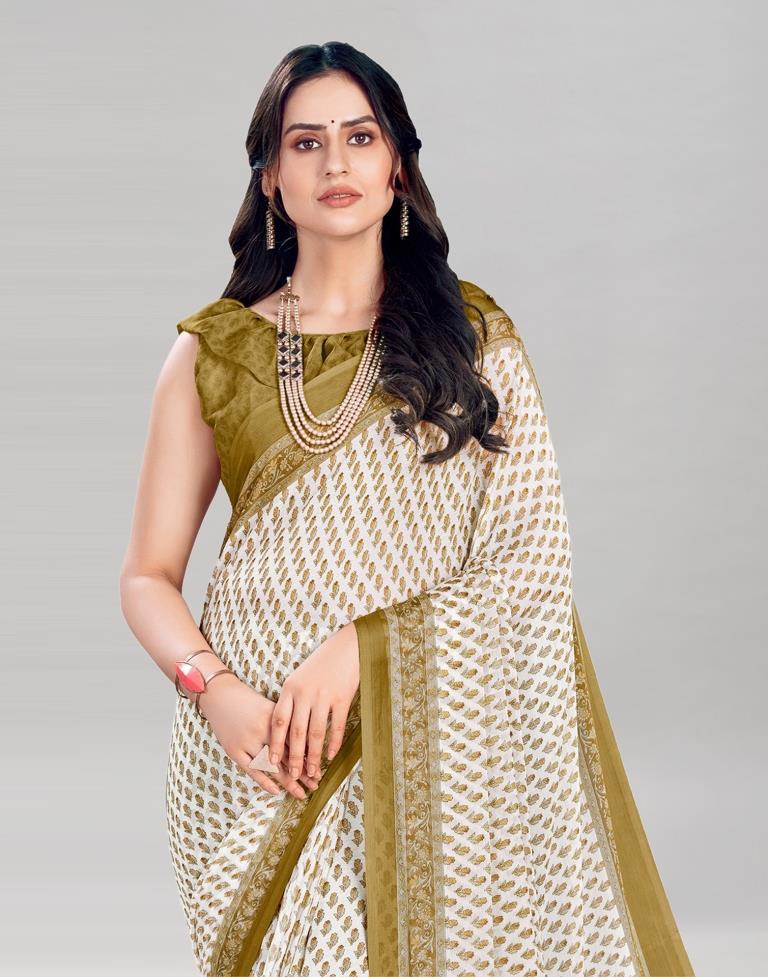 Biscotti Tan Coloured Chiffon Floral Printed Casual saree | Sudathi