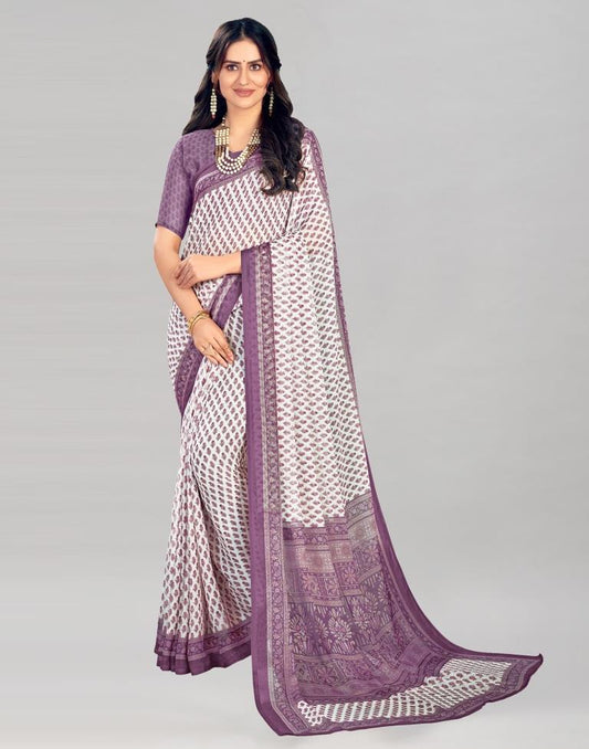 Light Purple Coloured Chiffon Floral Printed Casual saree | Sudathi