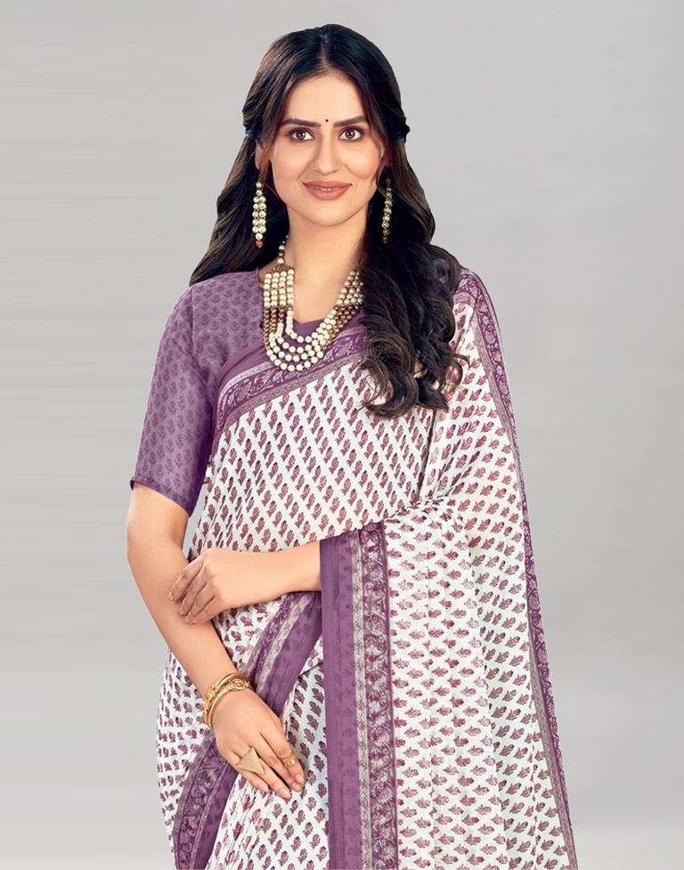 Light Purple Coloured Chiffon Floral Printed Casual saree | Sudathi