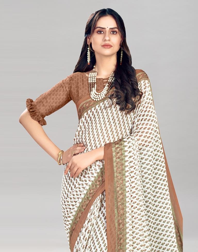 Brown Coloured Chiffon Floral Printed Casual saree | Sudathi