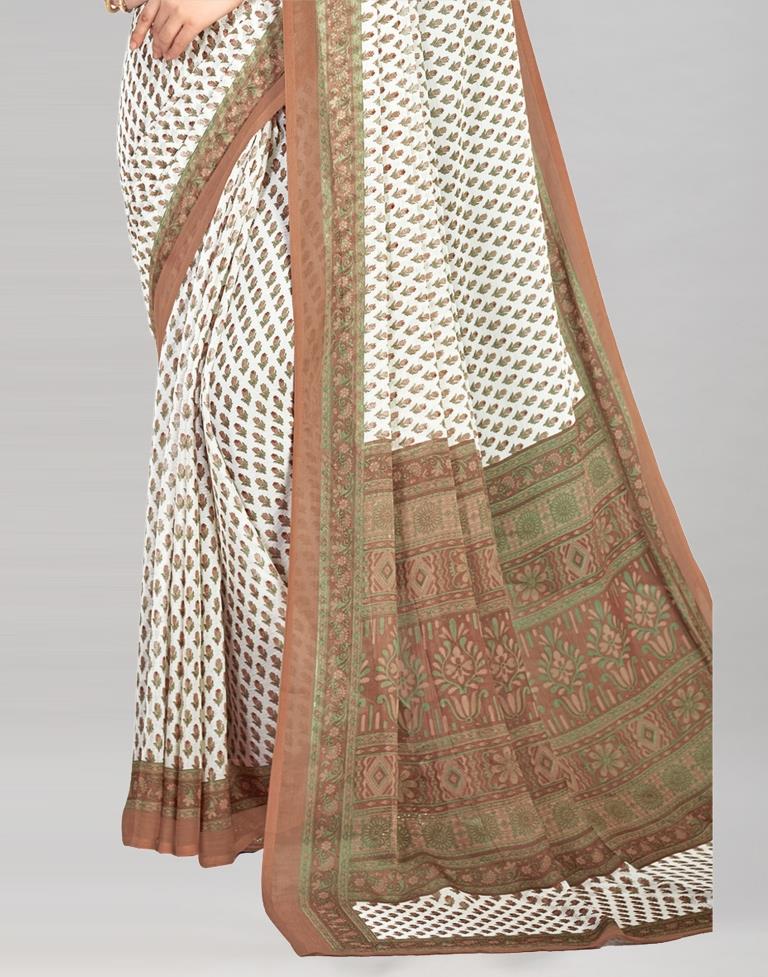 Brown Coloured Chiffon Floral Printed Casual saree | Sudathi
