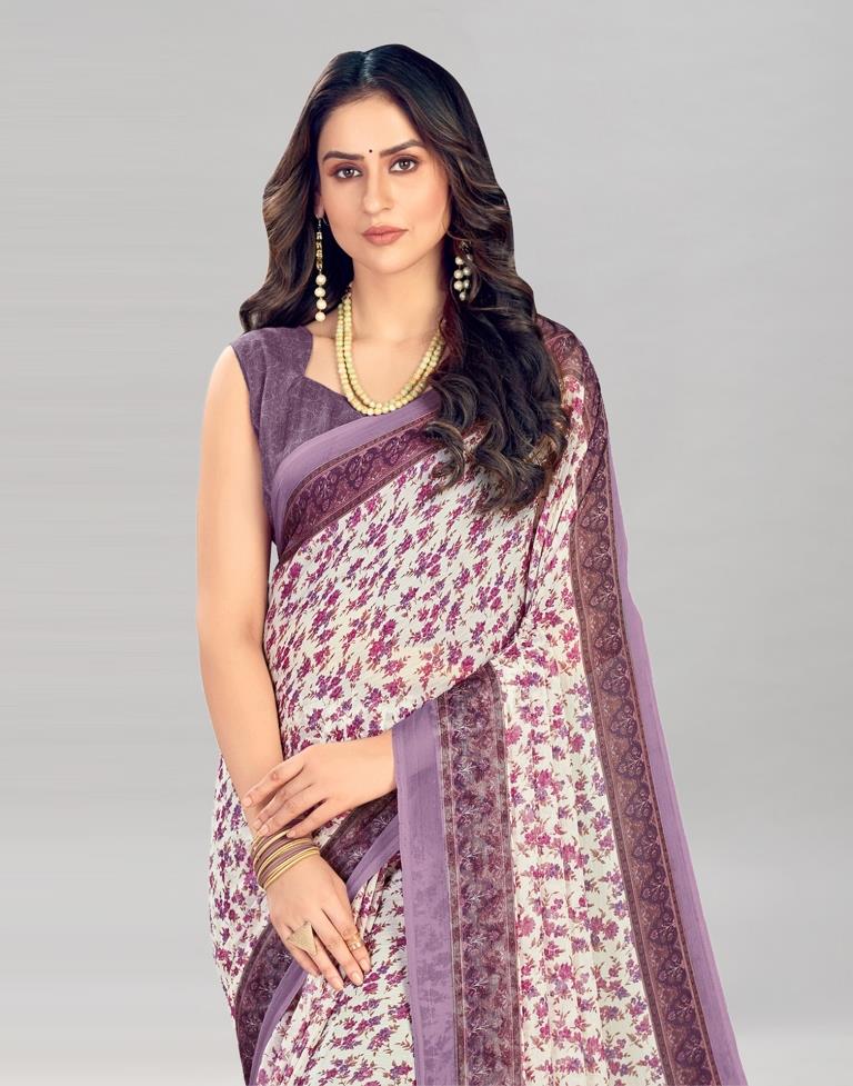 Light Purple Coloured Chiffon Floral Printed Casual saree | Sudathi