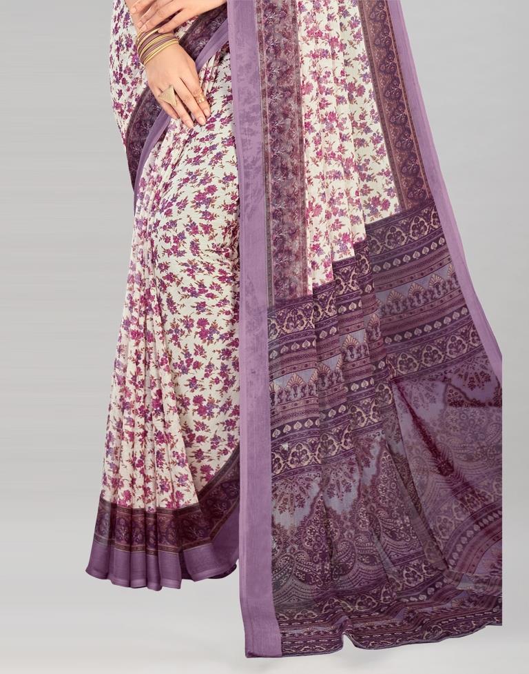 Light Purple Coloured Chiffon Floral Printed Casual saree | Sudathi