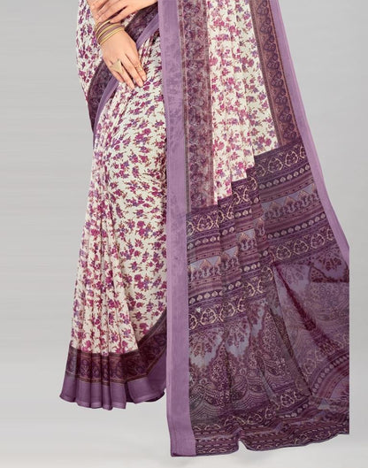 Light Purple Coloured Chiffon Floral Printed Casual saree | Sudathi