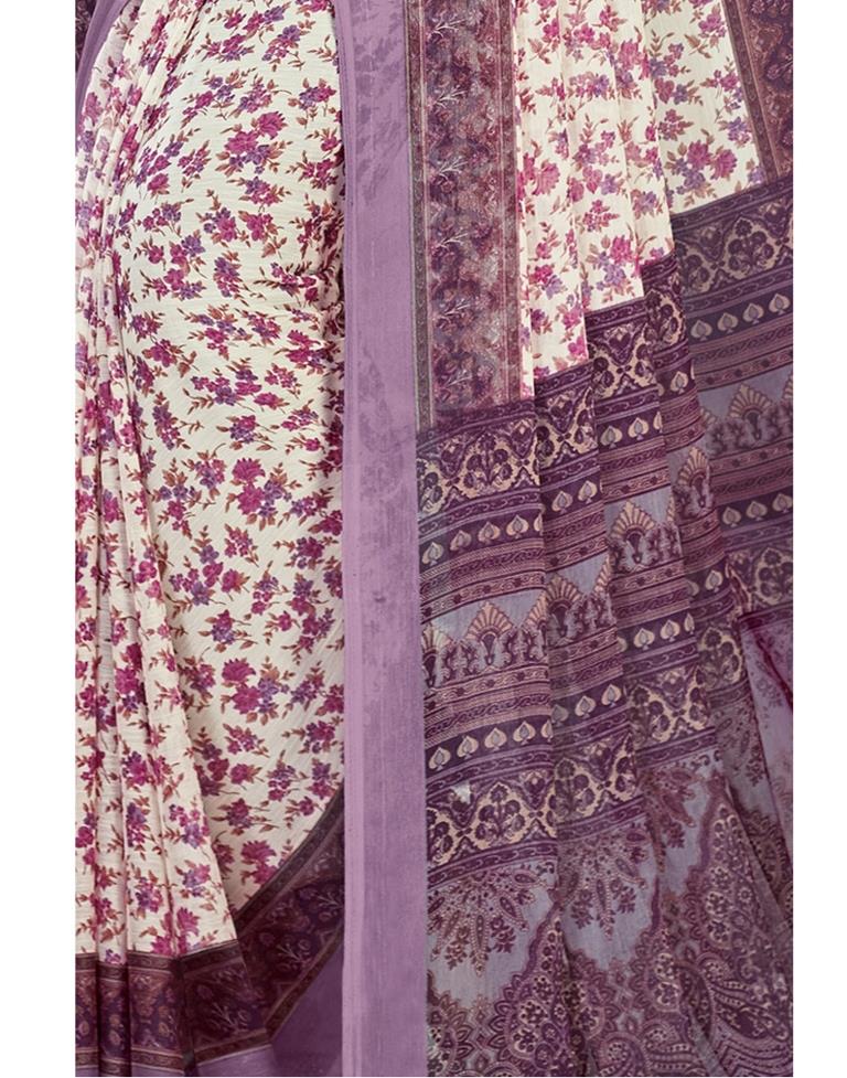 Light Purple Coloured Chiffon Floral Printed Casual saree | Sudathi