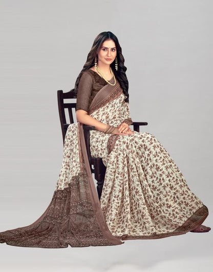 Brown Coloured Chiffon Floral Printed Casual saree | Sudathi