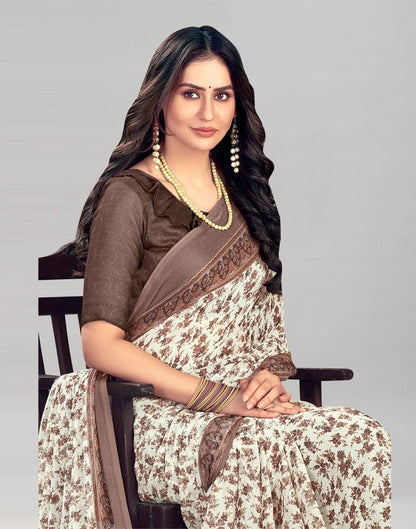 Brown Coloured Chiffon Floral Printed Casual saree | Sudathi