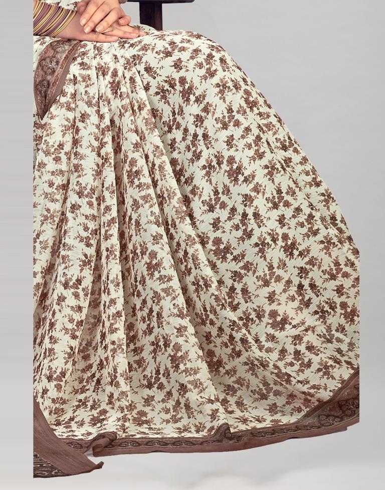 Brown Coloured Chiffon Floral Printed Casual saree | Sudathi