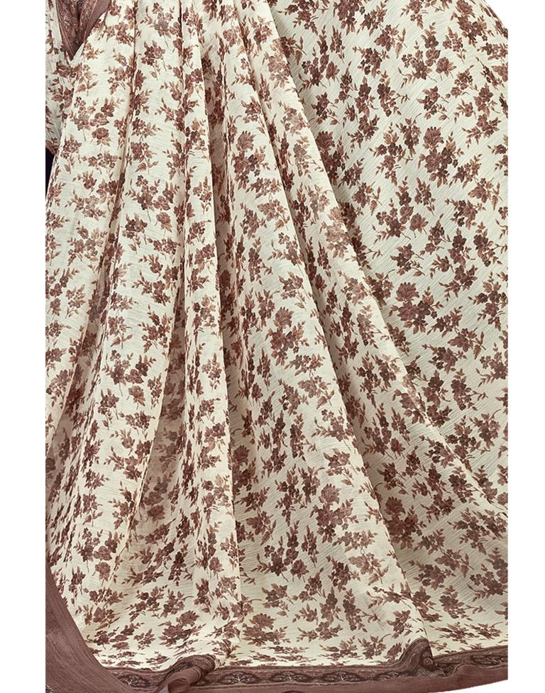 Brown Coloured Chiffon Floral Printed Casual saree | Sudathi