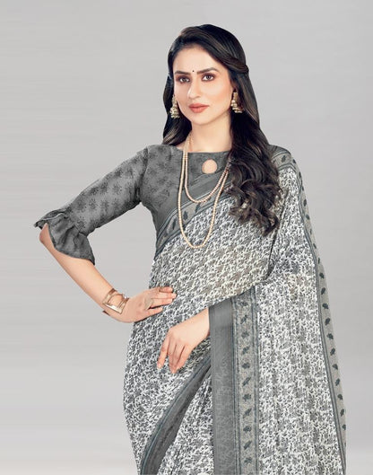 Grey Coloured Chiffon Floral Printed Casual saree | Sudathi