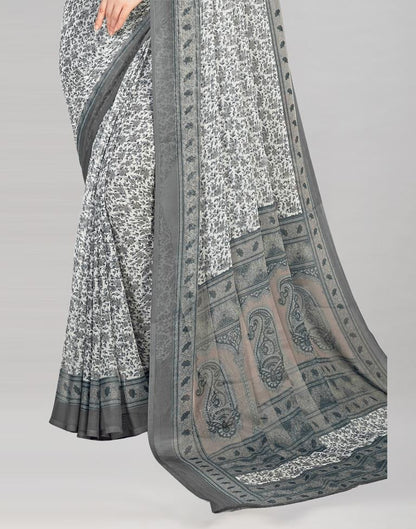 Grey Coloured Chiffon Floral Printed Casual saree | Sudathi
