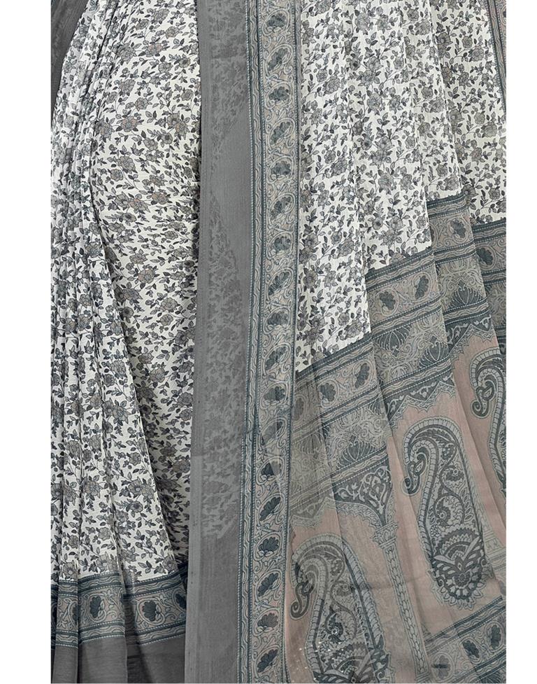 Grey Coloured Chiffon Floral Printed Casual saree | Sudathi