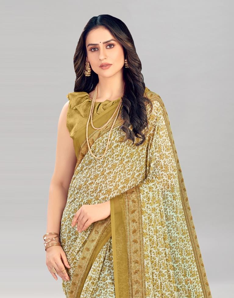 Biscotti Tan Coloured Chiffon Floral Printed Casual saree | Sudathi