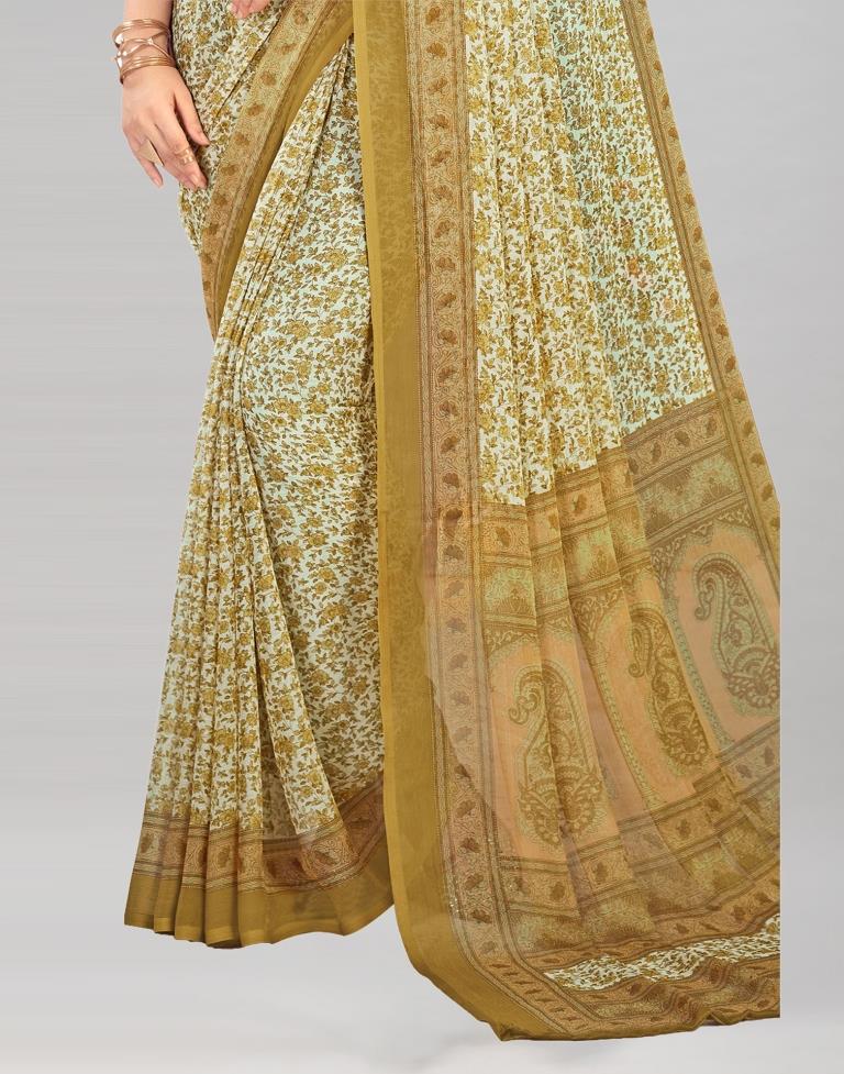 Biscotti Tan Coloured Chiffon Floral Printed Casual saree | Sudathi