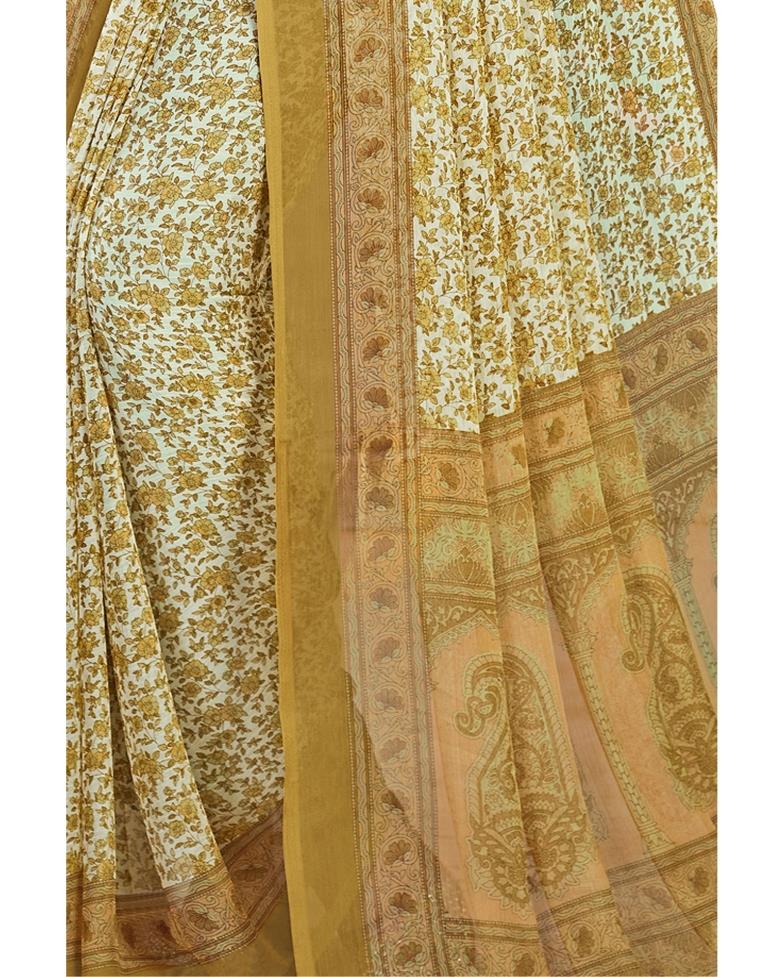 Biscotti Tan Coloured Chiffon Floral Printed Casual saree | Sudathi