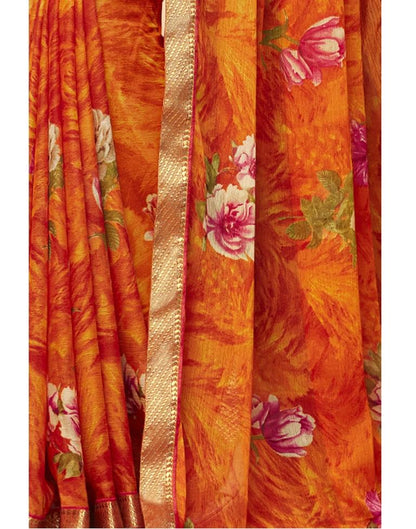 Orange Coloured Chiffon Floral Printed Casual saree | Sudathi