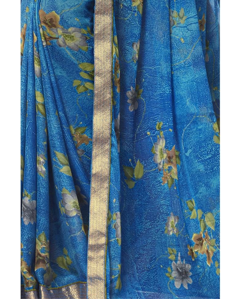 Blue Coloured Chiffon Floral Printed Casual saree | Sudathi