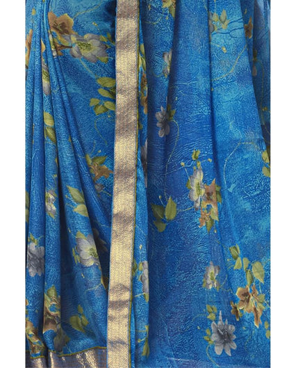 Blue Coloured Chiffon Floral Printed Casual saree | Sudathi