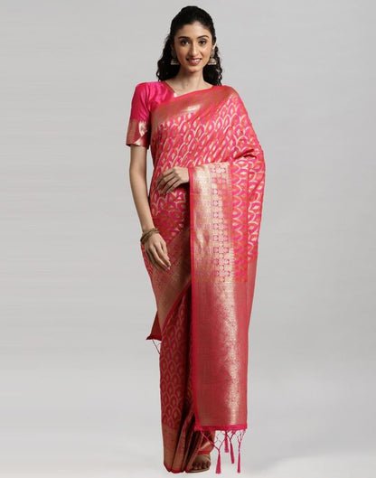 Hot Pink Coloured Poly Silk Banarasi Jacquard Saree | Sudathi