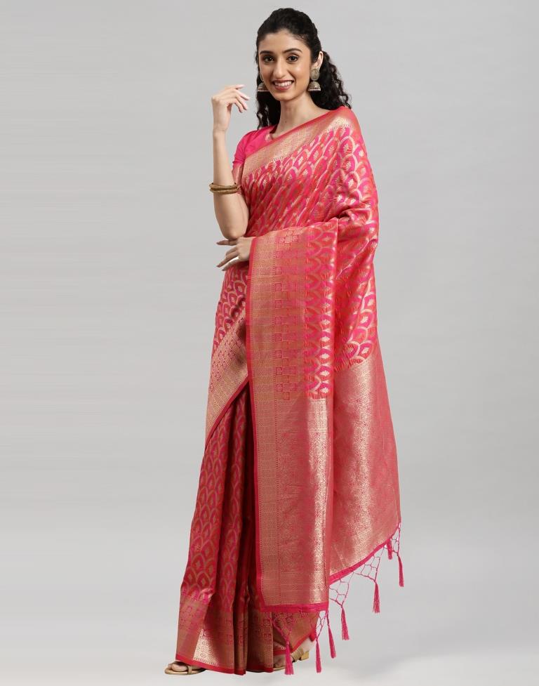 Hot Pink Coloured Poly Silk Banarasi Jacquard Saree | Sudathi