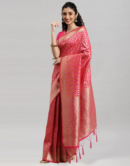 Hot Pink Coloured Poly Silk Banarasi Jacquard Saree | Sudathi