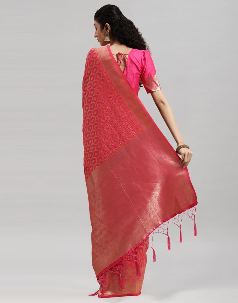 Hot Pink Coloured Poly Silk Banarasi Jacquard Saree | Sudathi