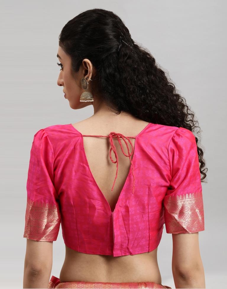 Hot Pink Coloured Poly Silk Banarasi Jacquard Saree | Sudathi