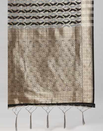 Black And Grey Coloured Poly Silk Banarasi Jacquard Saree | Sudathi