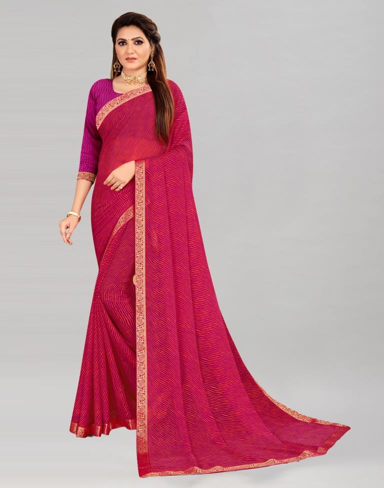 Dark Pink Coloured Chiffon Printed Casual saree | Sudathi