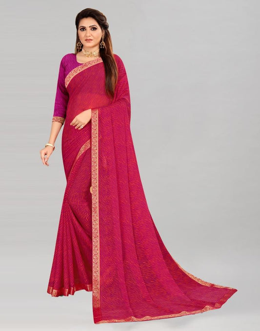 Dark Pink Coloured Chiffon Printed Casual saree | Sudathi
