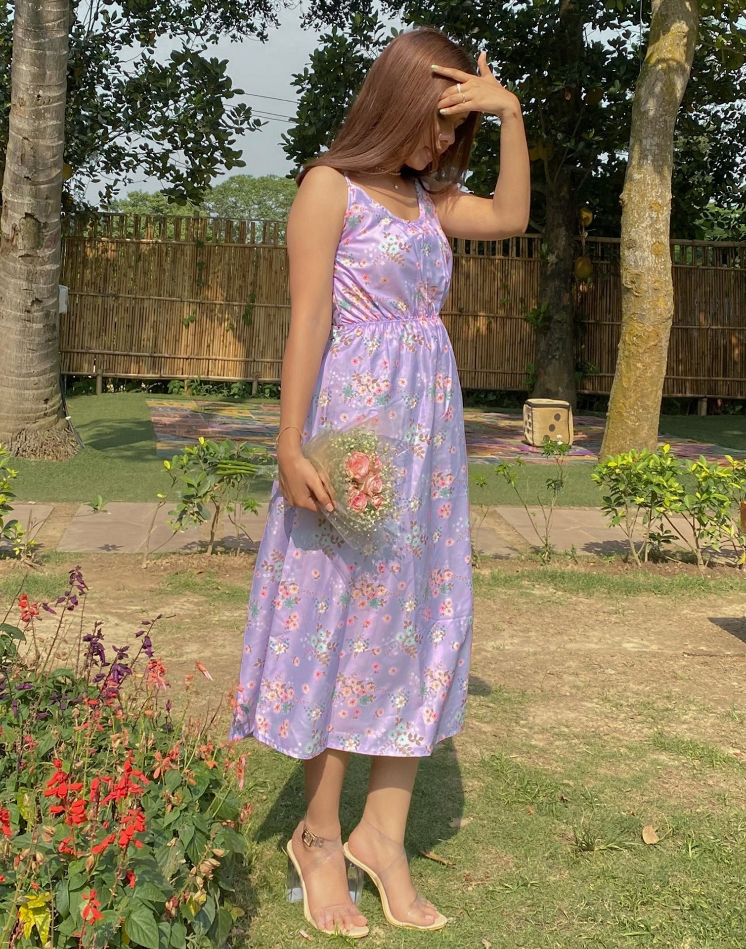 Lilac Coloured Crepe Digital Print Dress | Sudathi