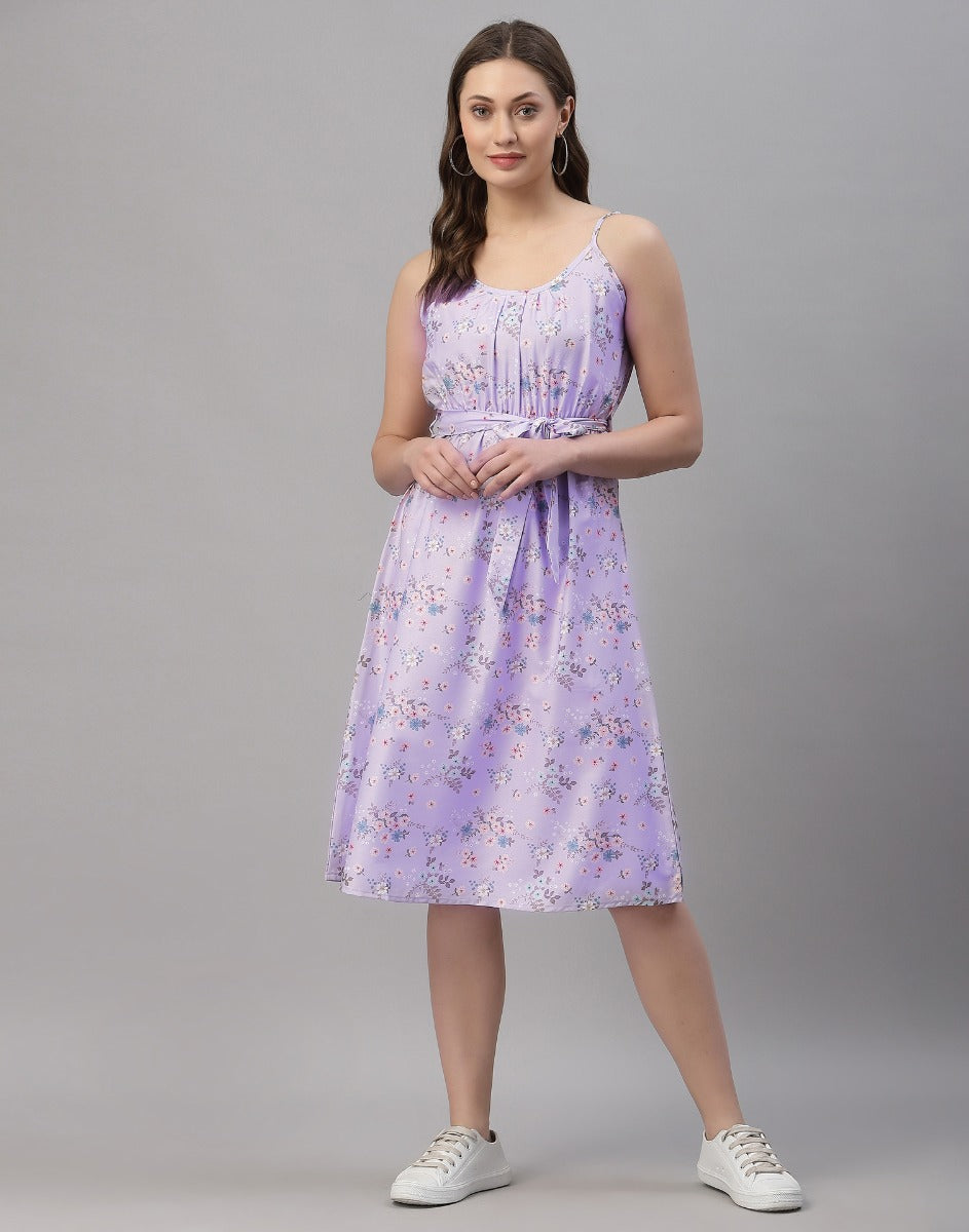 Lilac Coloured Crepe Digital Print Dress | Sudathi