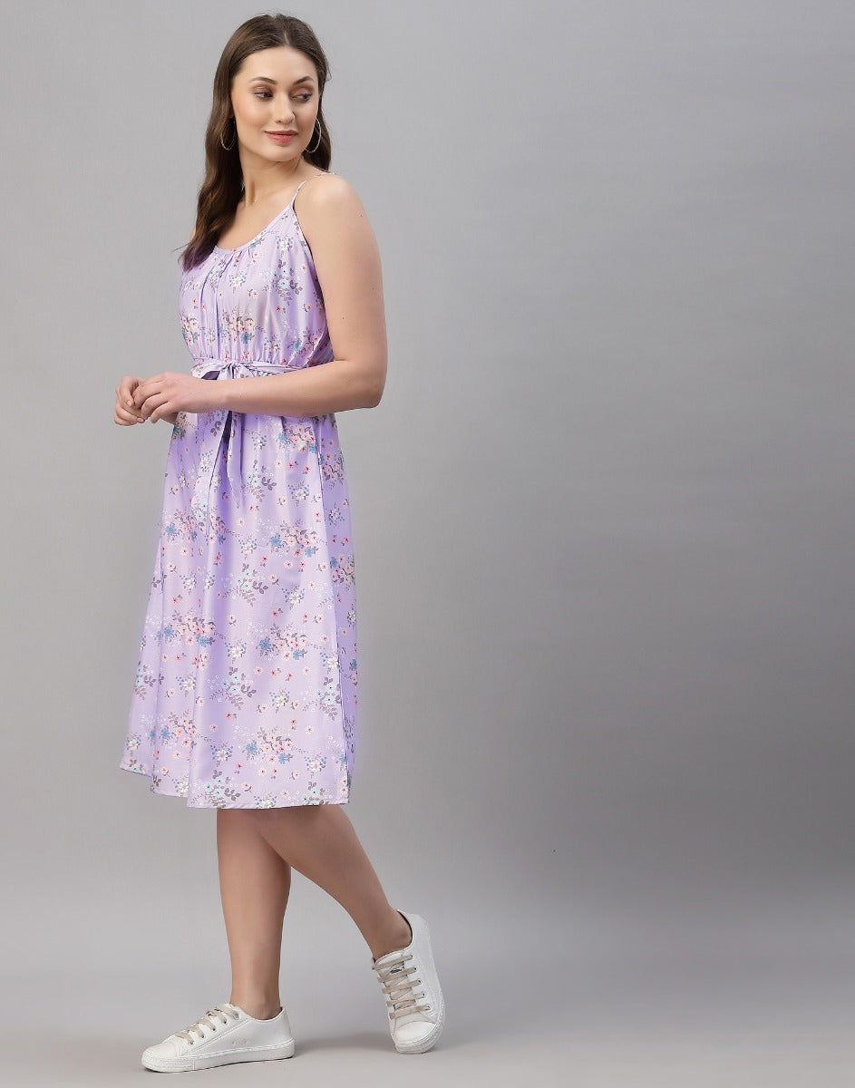 Lilac Coloured Crepe Digital Print Dress | Sudathi