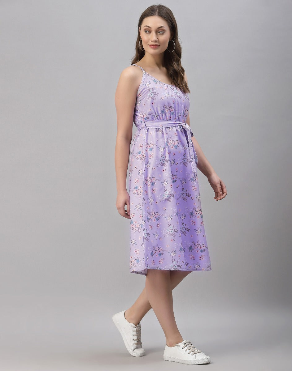 Lilac Coloured Crepe Digital Print Dress | Sudathi