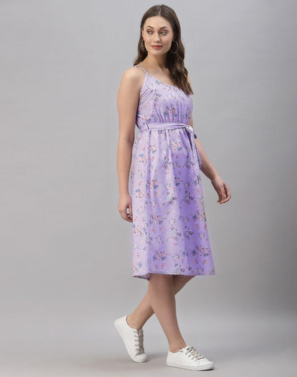Lilac Coloured Crepe Digital Print Dress | Sudathi