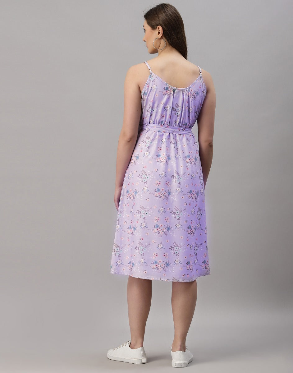 Lilac Coloured Crepe Digital Print Dress | Sudathi