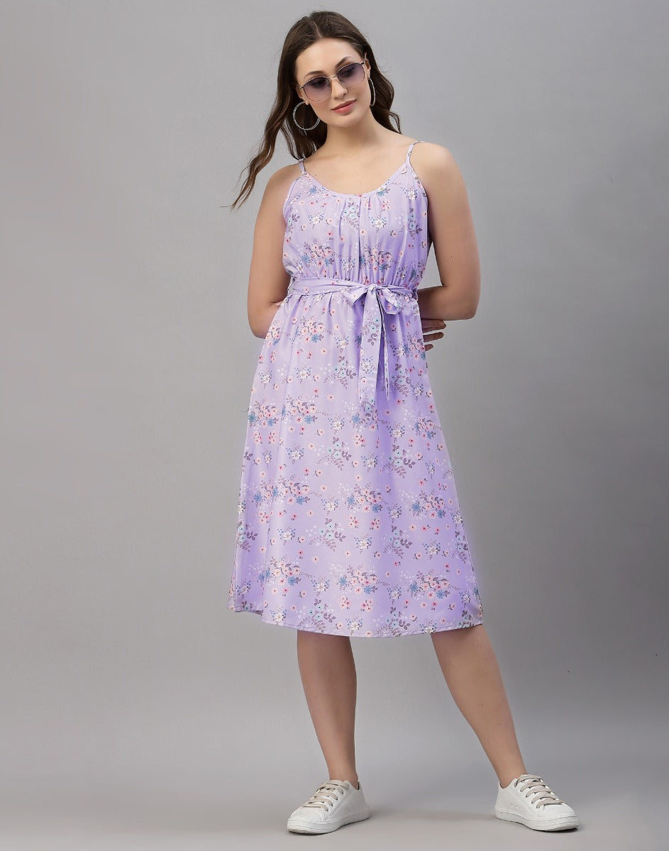 Lilac Coloured Crepe Digital Print Dress | Sudathi
