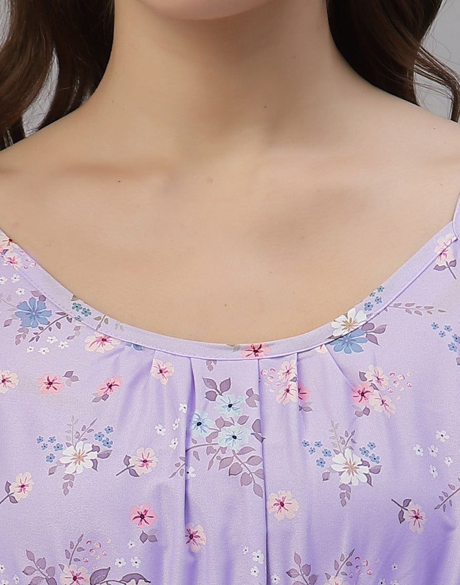 Lilac Coloured Crepe Digital Print Dress | Sudathi