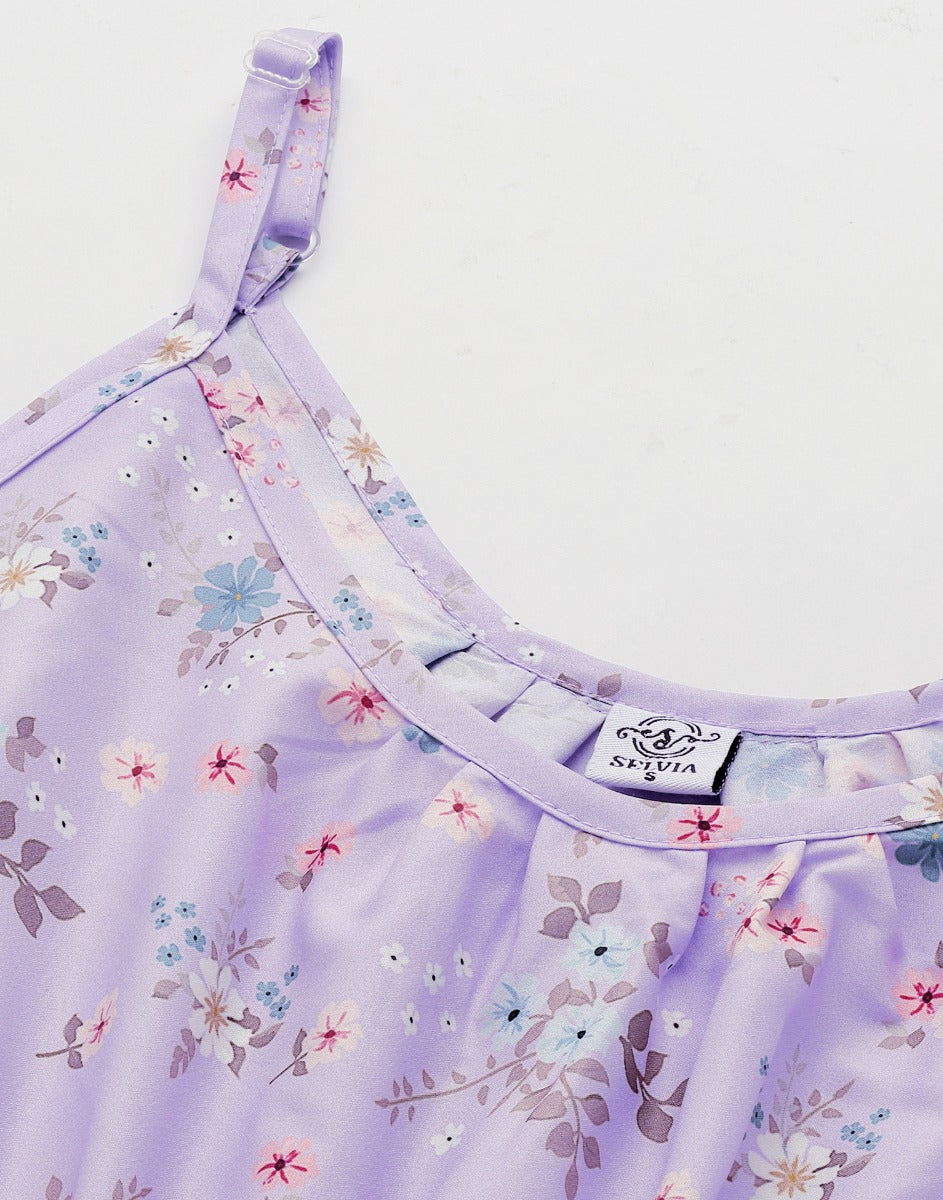 Lilac Coloured Crepe Digital Print Dress | Sudathi