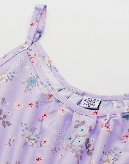 Lilac Coloured Crepe Digital Print Dress | Sudathi