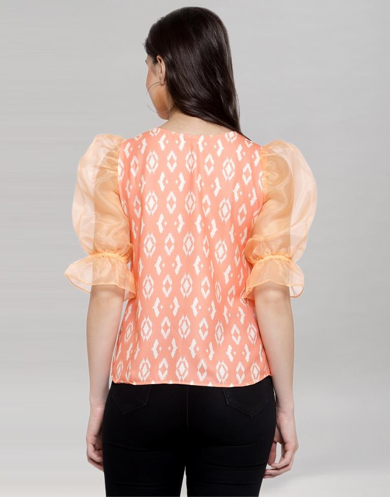 Peach Coloured Summer Cool-Tissue Digital Printed Top | Leemboodi