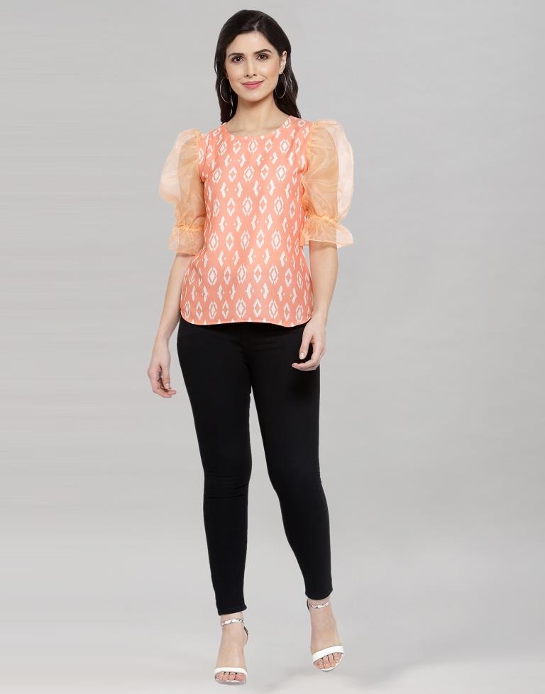Peach Coloured Summer Cool-Tissue Digital Printed Top | Leemboodi