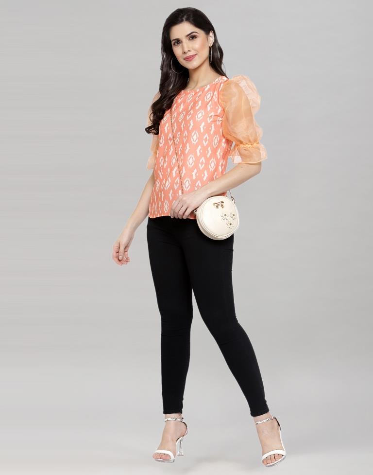 Peach Coloured Summer Cool-Tissue Digital Printed Top | Leemboodi