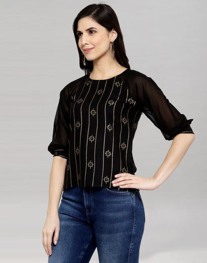 Black Coloured Rayon- Georgette Foil Printed Top | Sudathi