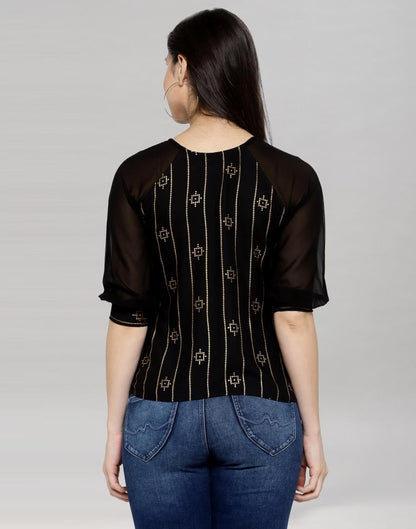 Black Coloured Rayon- Georgette Foil Printed Top | Sudathi